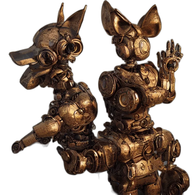robot, jewelry, staff, mask, concept art, 3d render, fantasy art, octane transparent PNG cut-out