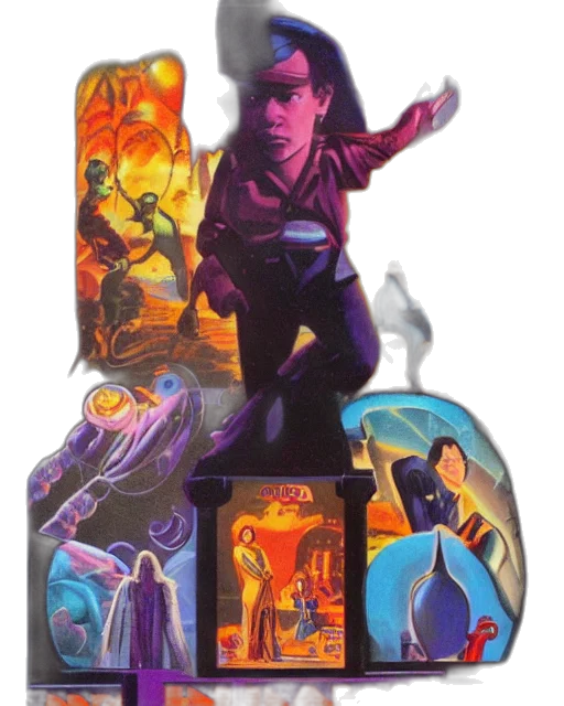 fantasy art, concept art, comic book art, fire, outer space, retro, game, poster transparent PNG cut-out