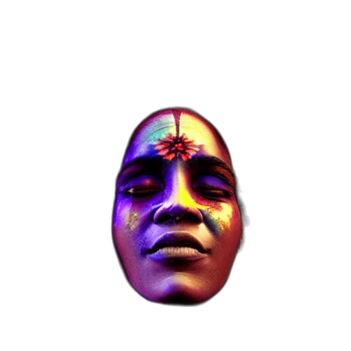 face, mask, jewelry, crown, 3d render, vaporwave, concept art, photorealistic transparent PNG cut-out