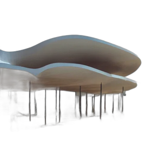 furniture, umbrella, building, hat, 3d render, concept art, photorealistic, fog transparent PNG cut-out
