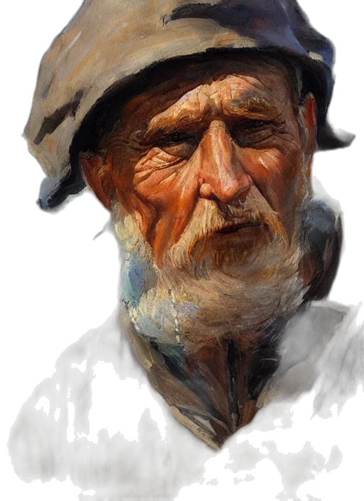 face, hat, staff, photorealistic, oil painting, watercolor, concept art, blue transparent PNG cut-out
