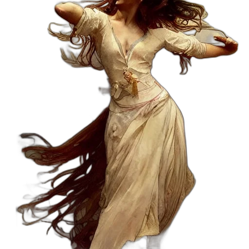 dress, hair, staff, concept art transparent PNG cut-out