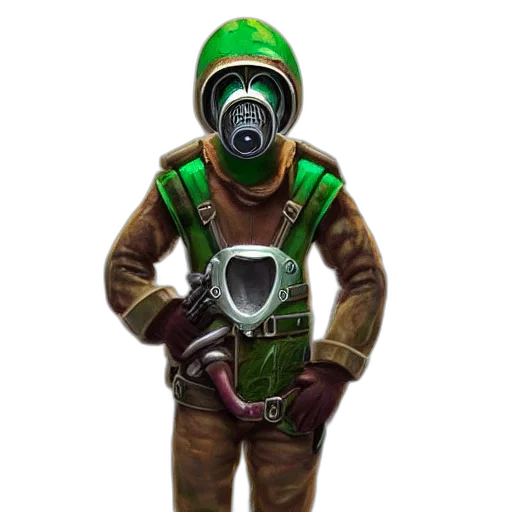 mask, jacket, staff, robot, concept art, 3d render, cyberpunk, pixel art transparent PNG cut-out