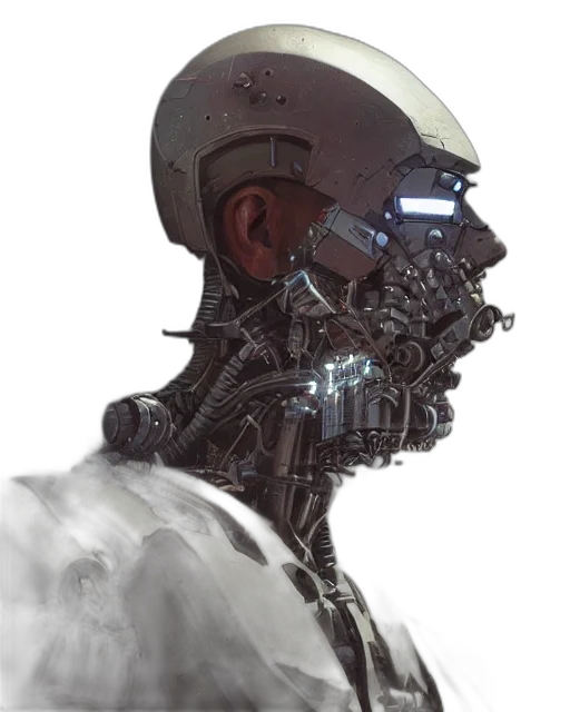 robot, face, mask, cyberpunk, concept art, 3d render, comic book art, outer space transparent PNG cut-out