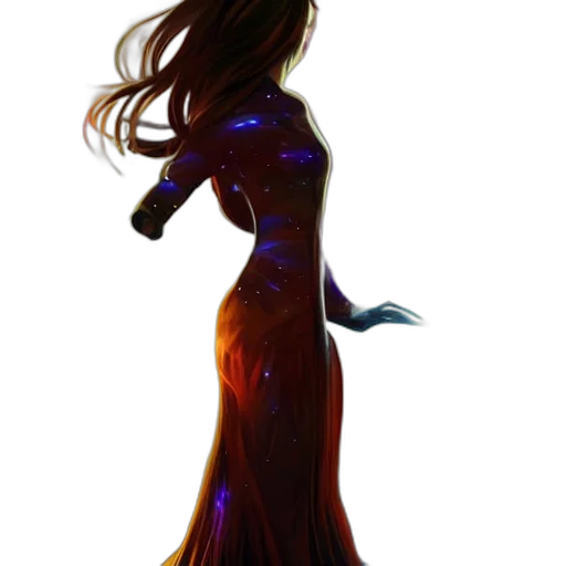 dress, staff, hair, creature transparent PNG cut-out