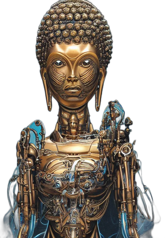 robot, jewelry, crown, face, concept art, cyberpunk, 3d render, photorealistic transparent PNG cut-out