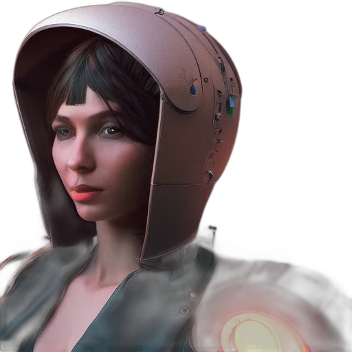 robot, face, jacket, hat, 3d render, concept art, cyberpunk, photorealistic transparent PNG cut-out
