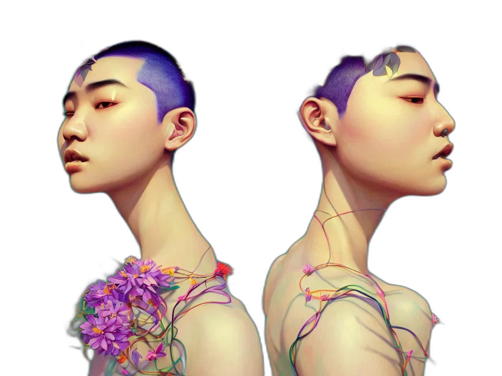 face, concept art, photorealistic, 3d render, cyberpunk, pastel, neon, colorful transparent PNG cut-out