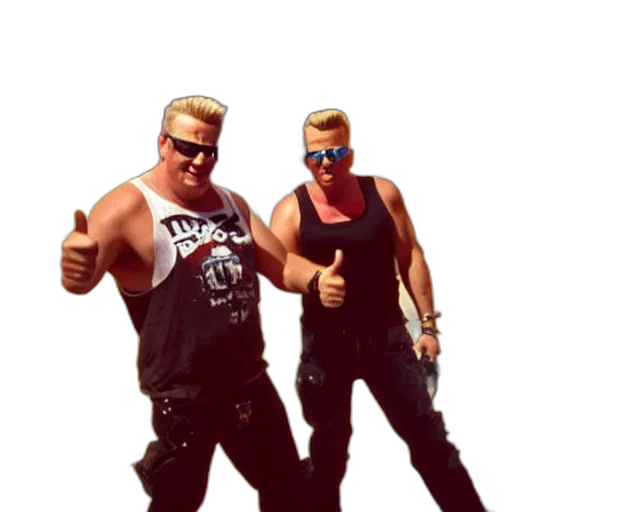 3d render, concept art, duke, nukem, both, wearing, tank, top transparent PNG cut-out