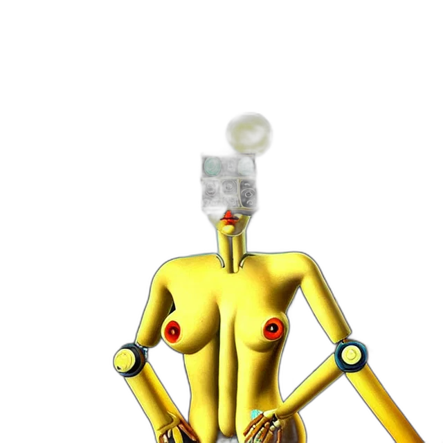 robot, jewelry, staff, dress, 3d render, concept art, pixel art, cyberpunk transparent PNG cut-out