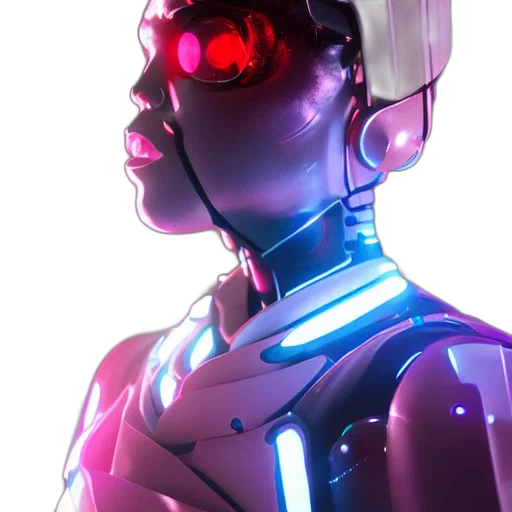 robot, face, mask, jacket, cyberpunk, concept art, vaporwave, 3d render transparent PNG cut-out