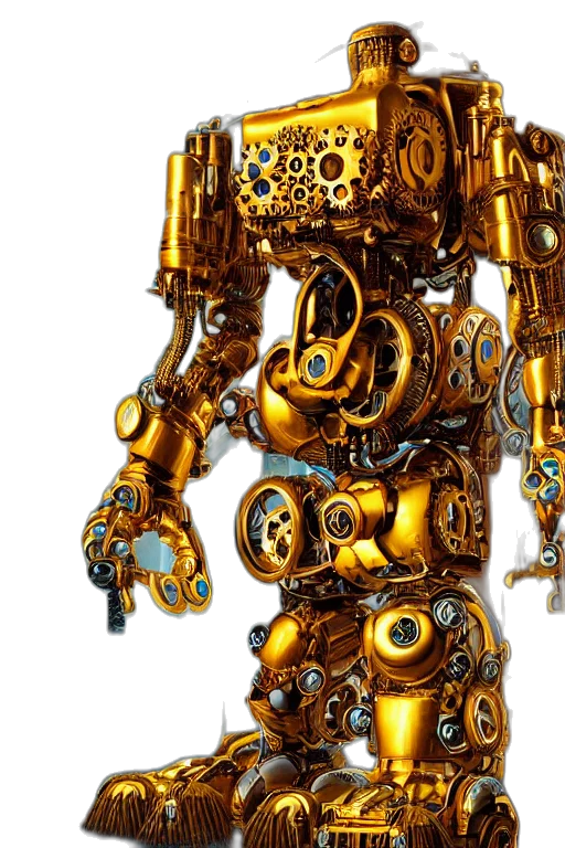 robot, concept art, 3d render, cyberpunk, golden, portrait, photo, giant transparent PNG cut-out