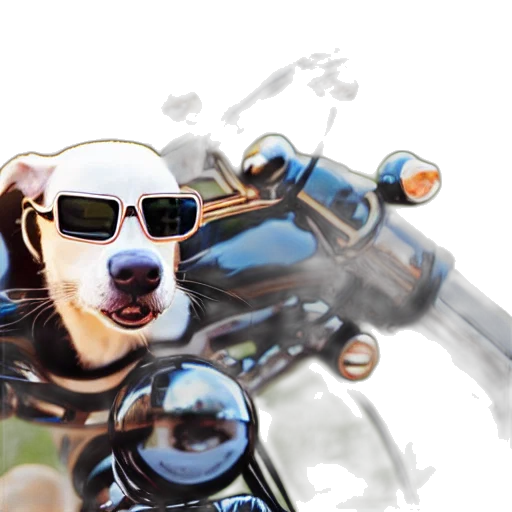 animal, 3d render, concept art, photorealistic, cartoon, dog, riding, motorcycle transparent PNG cut-out