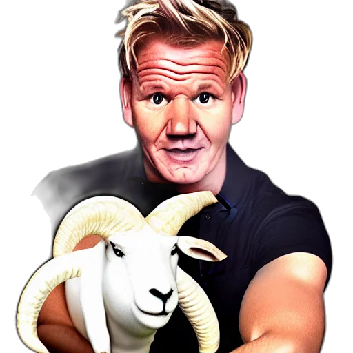 animal, cartoon, pixel art, photorealistic, gordon, ramsay, ram, sheep transparent PNG cut-out