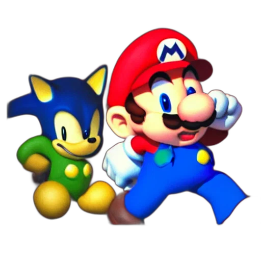 3d render, pixel art, concept art, photorealistic, blue, polaroid, photo, mario transparent PNG cut-out