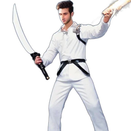 sword, weapon, staff, jacket, concept art, 3d render, pixel art, photorealistic transparent PNG cut-out