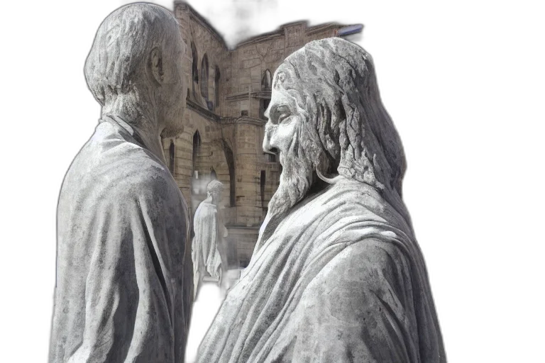 photorealistic, 3d render, snow, among, statue, middle, city, historical transparent PNG cut-out