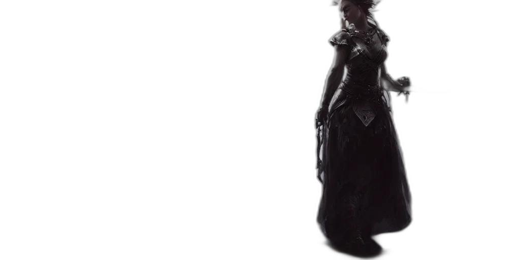 dress, sword, weapon, staff, concept art, fantasy art, 3d render, comic book art transparent PNG cut-out