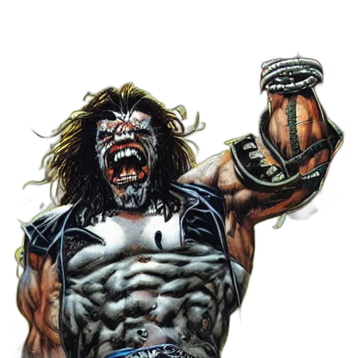 comic book art, concept art, photorealistic, fantasy art, thrash, comic, lobo, simon transparent PNG cut-out