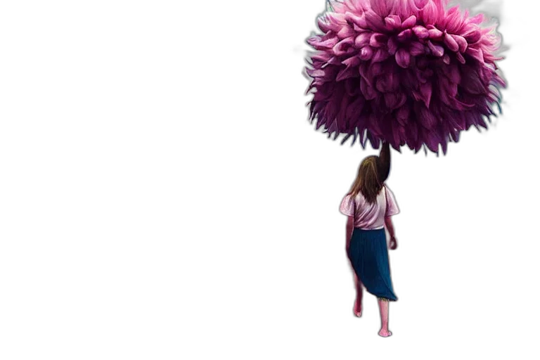 umbrella, flower, dress, tree, concept art, 3d render, photorealistic, forest transparent PNG cut-out