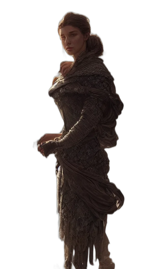 dress, staff, jacket, hair transparent PNG cut-out