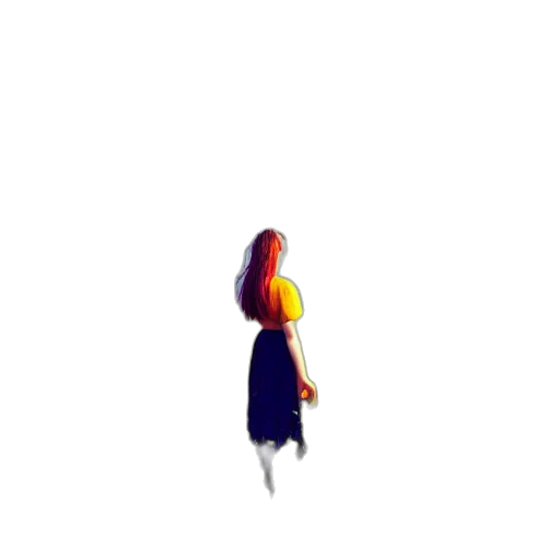 dress, hair, staff, creature transparent PNG cut-out