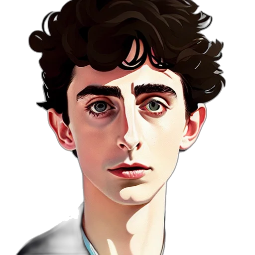 face, cartoon, photorealistic, pixel art, concept art, portrait, timothee, chalamet transparent PNG cut-out