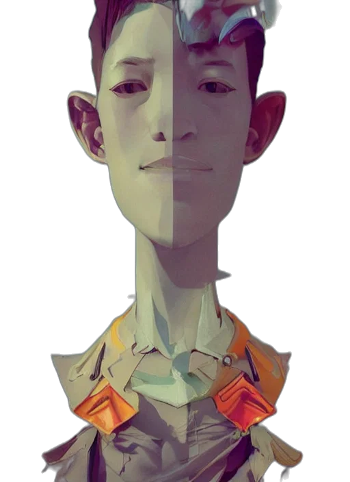 robot, face, staff, jacket, concept art, 3d render, cartoon, fantasy art transparent PNG cut-out