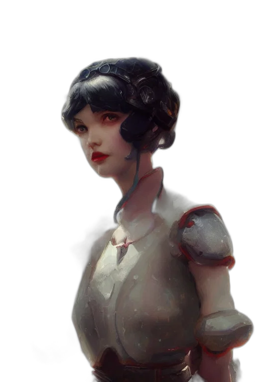 robot, dress, face, staff, concept art, fantasy art, cyberpunk, photorealistic transparent PNG cut-out