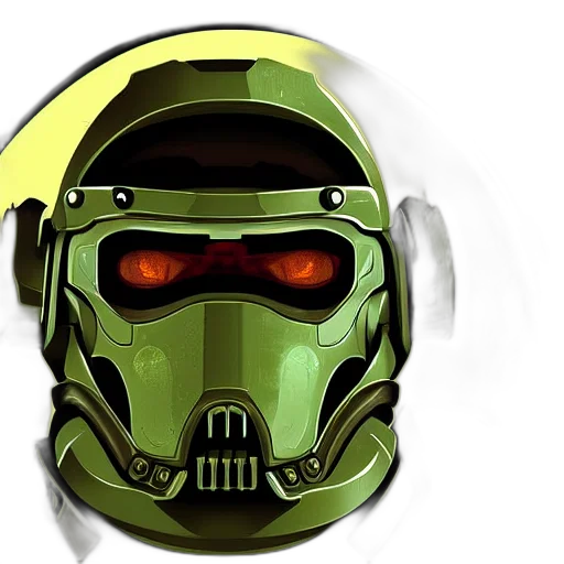 mask, robot, concept art, comic book art, 3d render, photorealistic, green, portrait transparent PNG cut-out