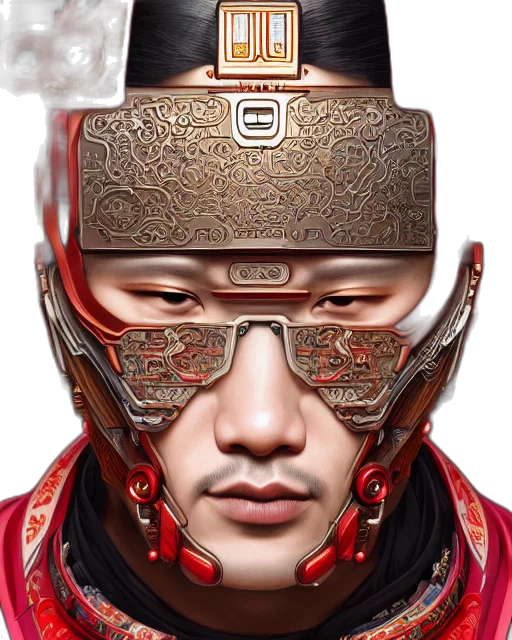 face, mask, robot, crown, photorealistic, concept art, cyberpunk, fantasy art transparent PNG cut-out