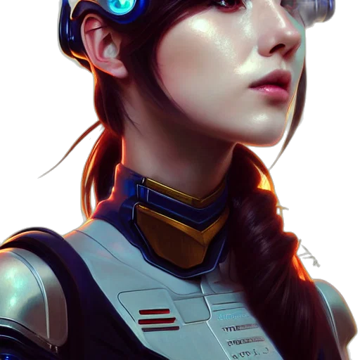robot, face, staff, cyberpunk transparent PNG cut-out