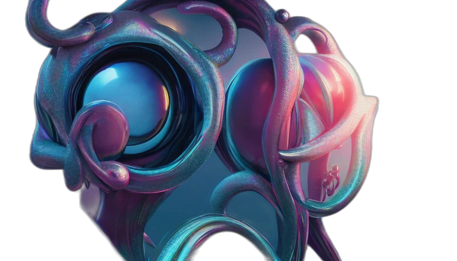 mask, robot, concept art, 3d render, vaporwave, cyberpunk, blue, pastel transparent PNG cut-out