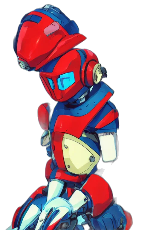 robot, weapon, concept art, 3d render, pixel art, watercolor, red, blue transparent PNG cut-out