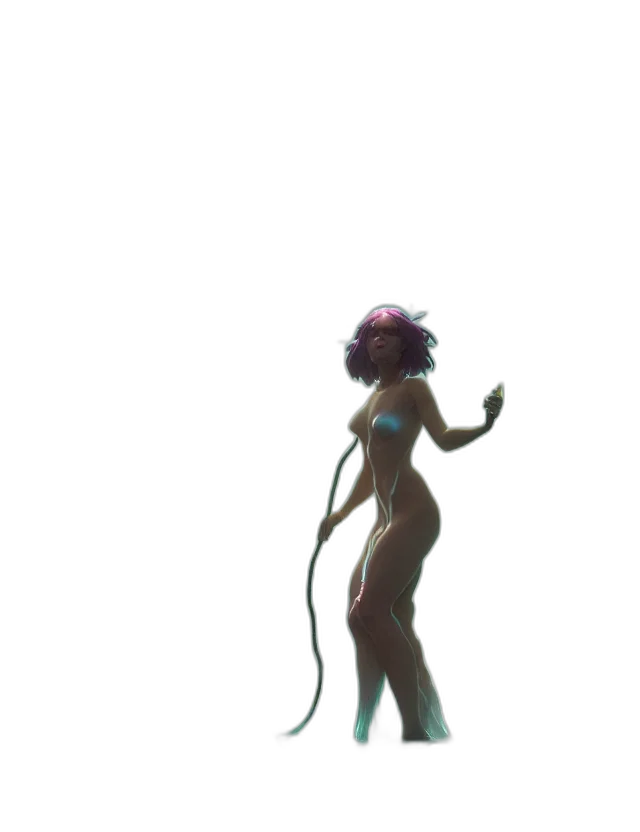 dress, staff, creature, hair, concept art, 3d render, fantasy art, cyberpunk transparent PNG cut-out