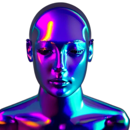 robot, face, mask, crown, 3d render, vaporwave, cyberpunk, photorealistic transparent PNG cut-out