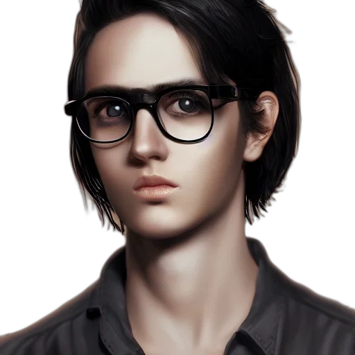 face, hair, staff, photorealistic, cartoon, fantasy art, concept art, dark transparent PNG cut-out
