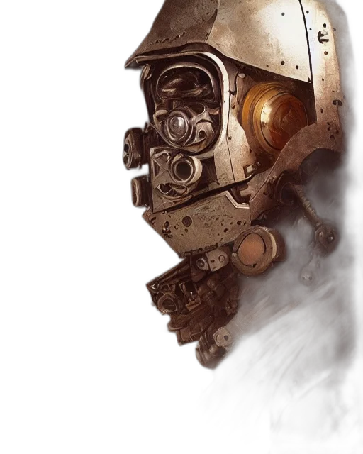 robot, weapon, mask, face, concept art, fantasy art, comic book art, photorealistic transparent PNG cut-out
