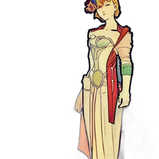 dress, staff, jewelry, crown, concept art, pixel art, cartoon, comic book art transparent PNG cut-out