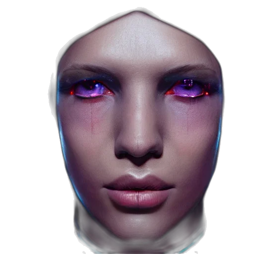 face, mask, robot, jewelry, cyberpunk, 3d render, photorealistic, vaporwave transparent PNG cut-out