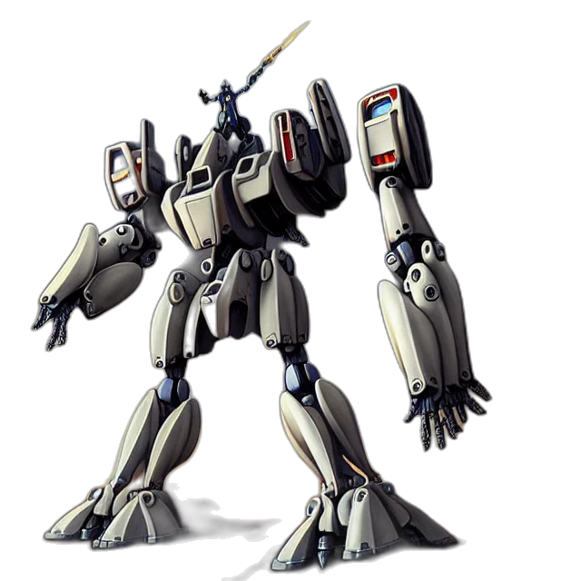 robot, weapon, concept art, 3d render, pixel art, battle, mech, artgerm transparent PNG cut-out