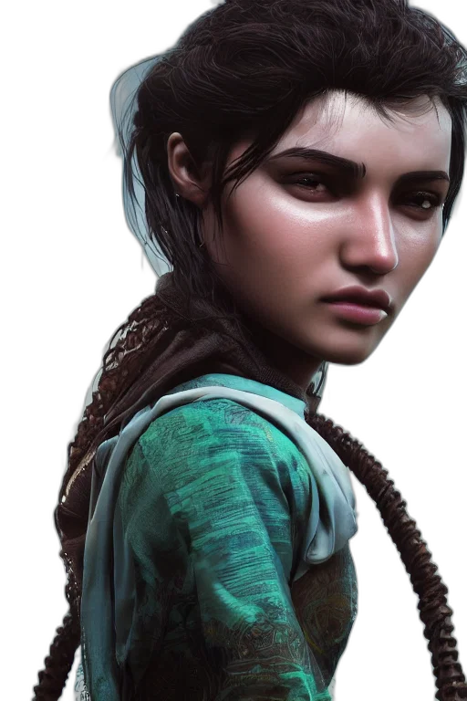 face, hair, concept art, fantasy art, photorealistic, comic book art, green, blue transparent PNG cut-out