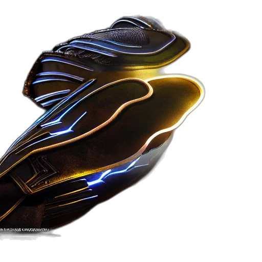 shoes, bottle, car, crown, 3d render, concept art, photorealistic, golden transparent PNG cut-out