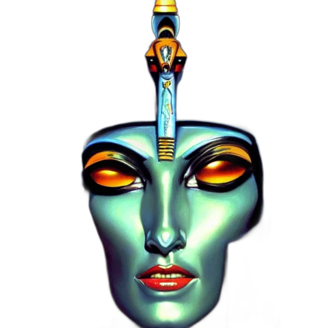jewelry, mask, staff, robot, concept art, vaporwave, cyberpunk, fantasy art transparent PNG cut-out