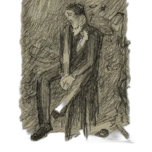 staff, jacket, face, creature, concept art, pencil sketch, comic book art, cartoon transparent PNG cut-out