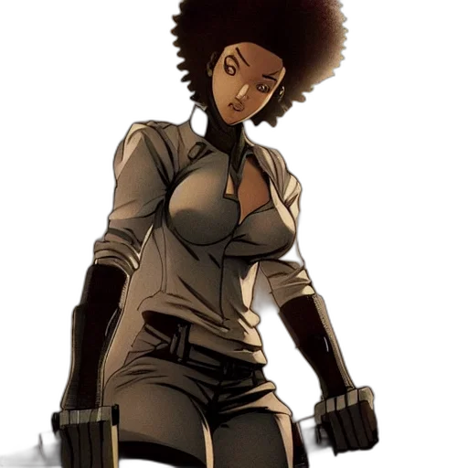 staff, jacket, weapon, comic book art, concept art, anime, cartoon, earth tones transparent PNG cut-out