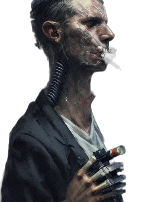 robot, mask, face, staff, cyberpunk, concept art, comic book art, fantasy art transparent PNG cut-out