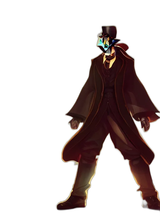 mask, staff, robot, jacket, concept art, cyberpunk, fantasy art, comic book art transparent PNG cut-out