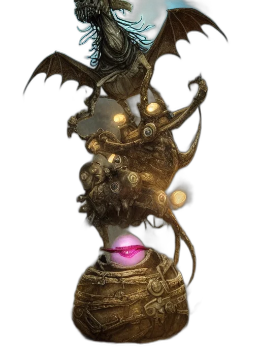 dragon, creature, staff, mask, concept art, fantasy art, 3d render, photorealistic transparent PNG cut-out