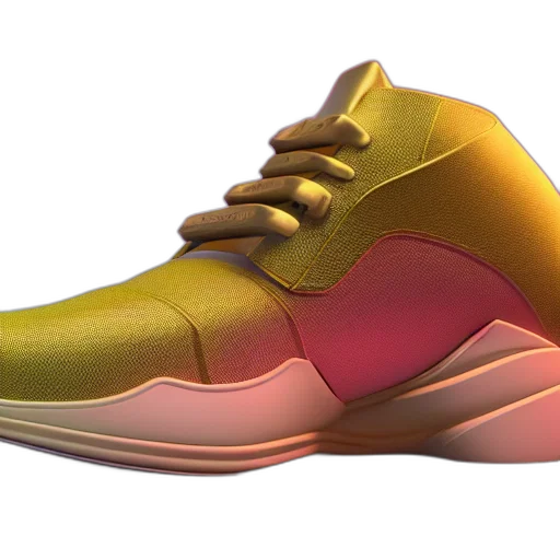 shoes, 3d render, vaporwave, photorealistic, golden, neon, colorful, most transparent PNG cut-out